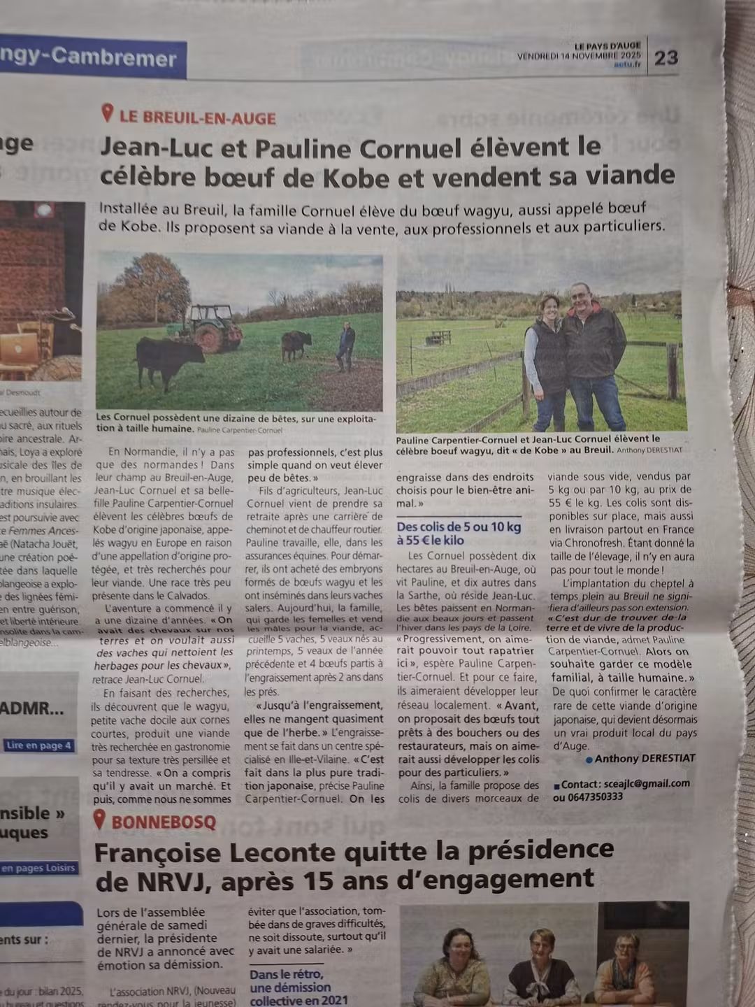 Article du journal Le Pays d’Auge sur notre élevage de Wagyu